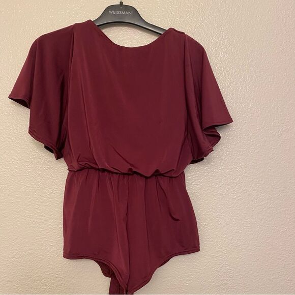 WEISSMAN Elite Dance Costume burgundy romper leotard jumper Islands MJ11095 IC - Picture 2 of 9